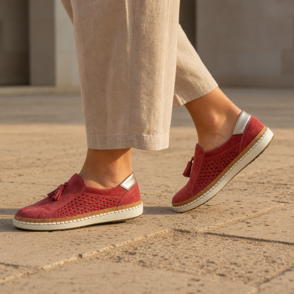 Avila Orthopedic Tassel Slip-Ons in Red