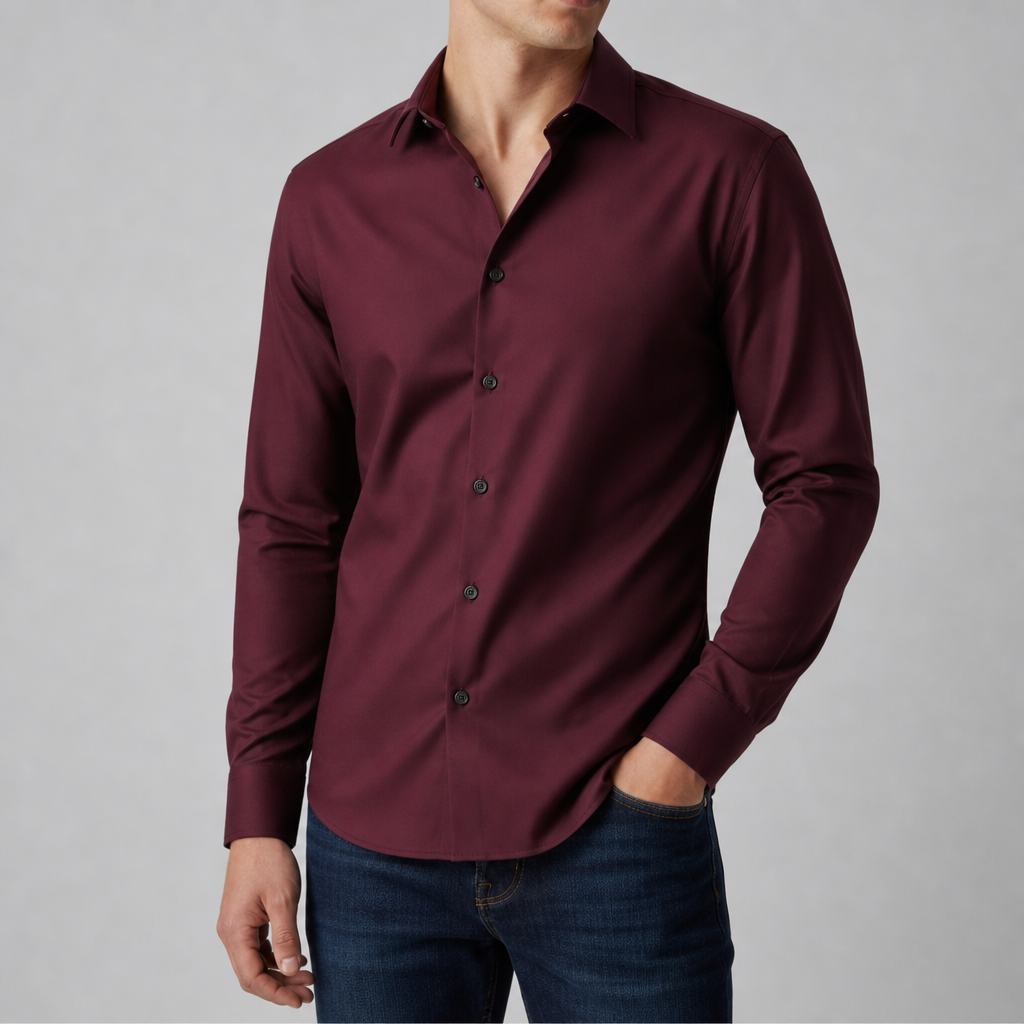 Folegandros Slim Fit Dress Shirt in Red Wine