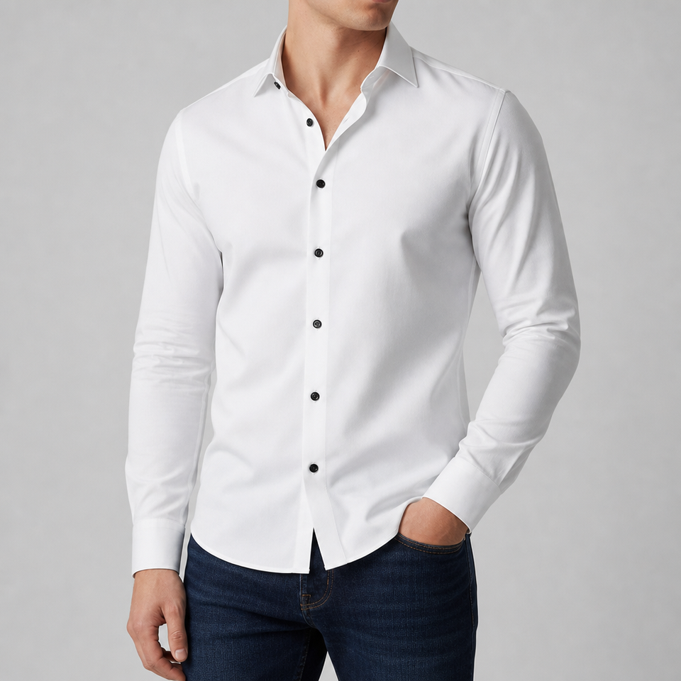 Perugia Slim Fit Dress Shirt in White (Black Buttons)