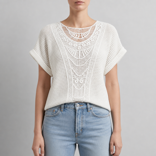 Ajaccio Crochet Lace Knit Blouse in White