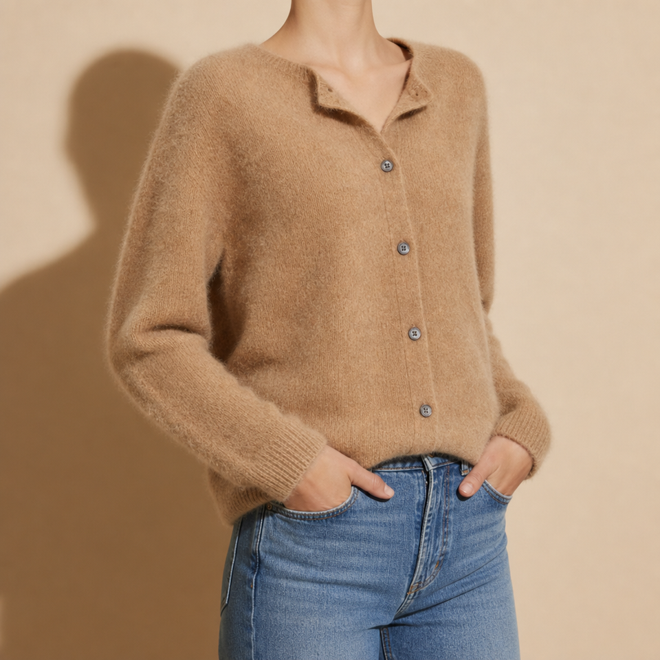 Ostuni Knit Button Cardigan in Khaki Brown