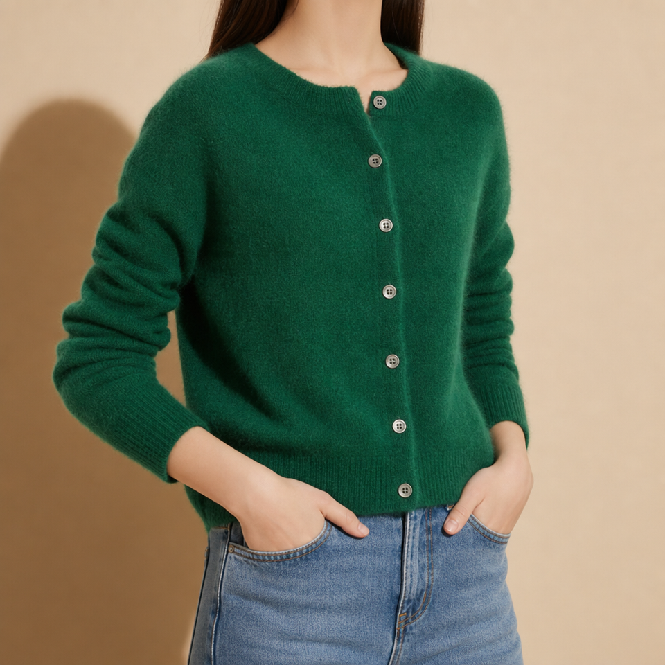 Ostuni Knit Button Cardigan in Emerald Green