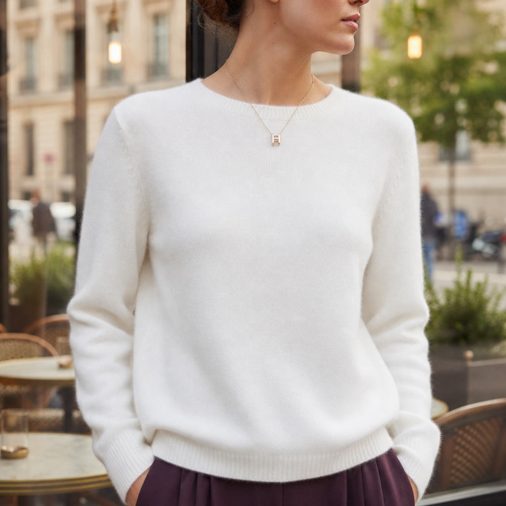 Roquebrune Soft Knit Crewneck Sweater in White