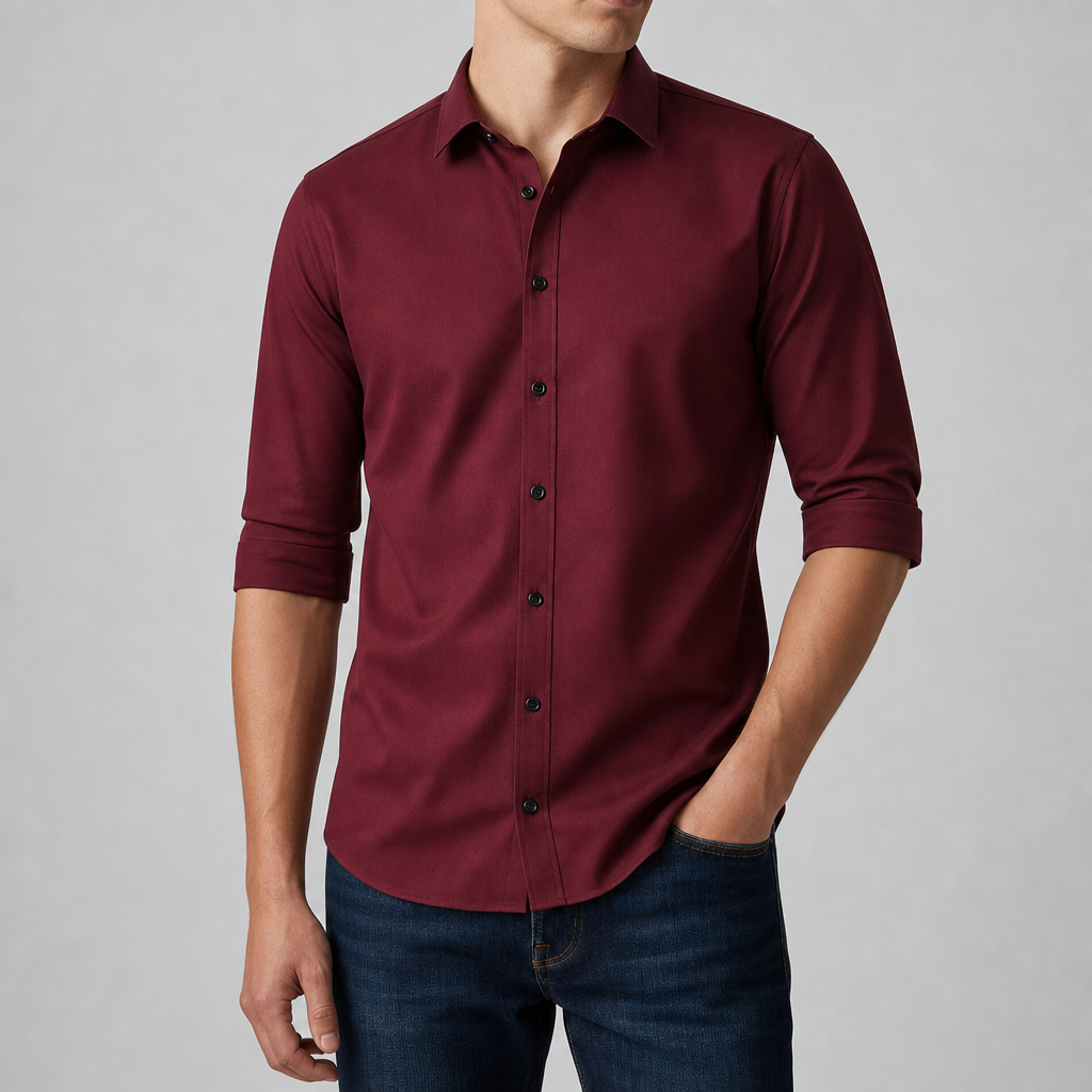 Perugia Slim Fit Dress Shirt in Wine Red