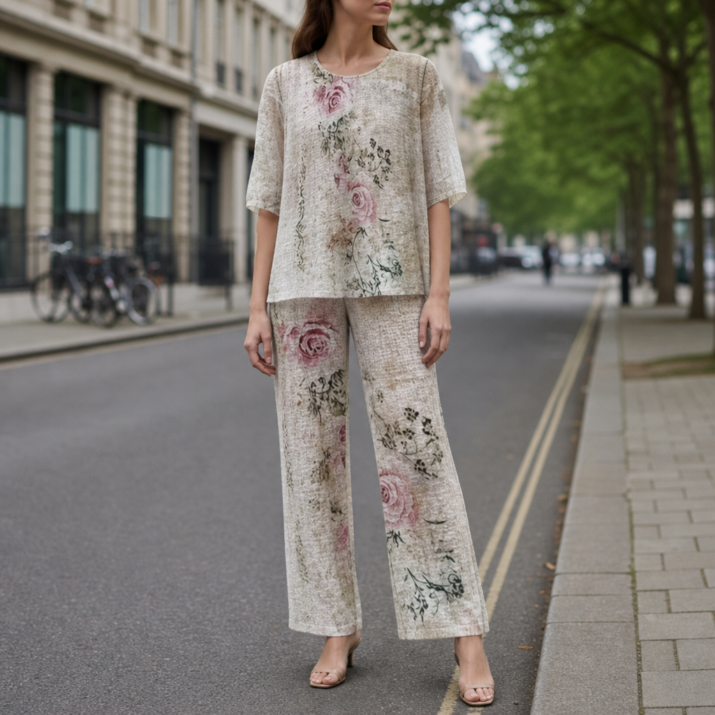 Biot Floral Chiffon Two-Piece Set in Ivory Floral