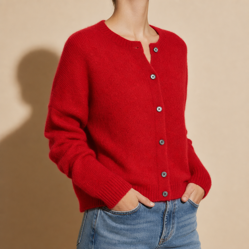 Ostuni Knit Button Cardigan in Red