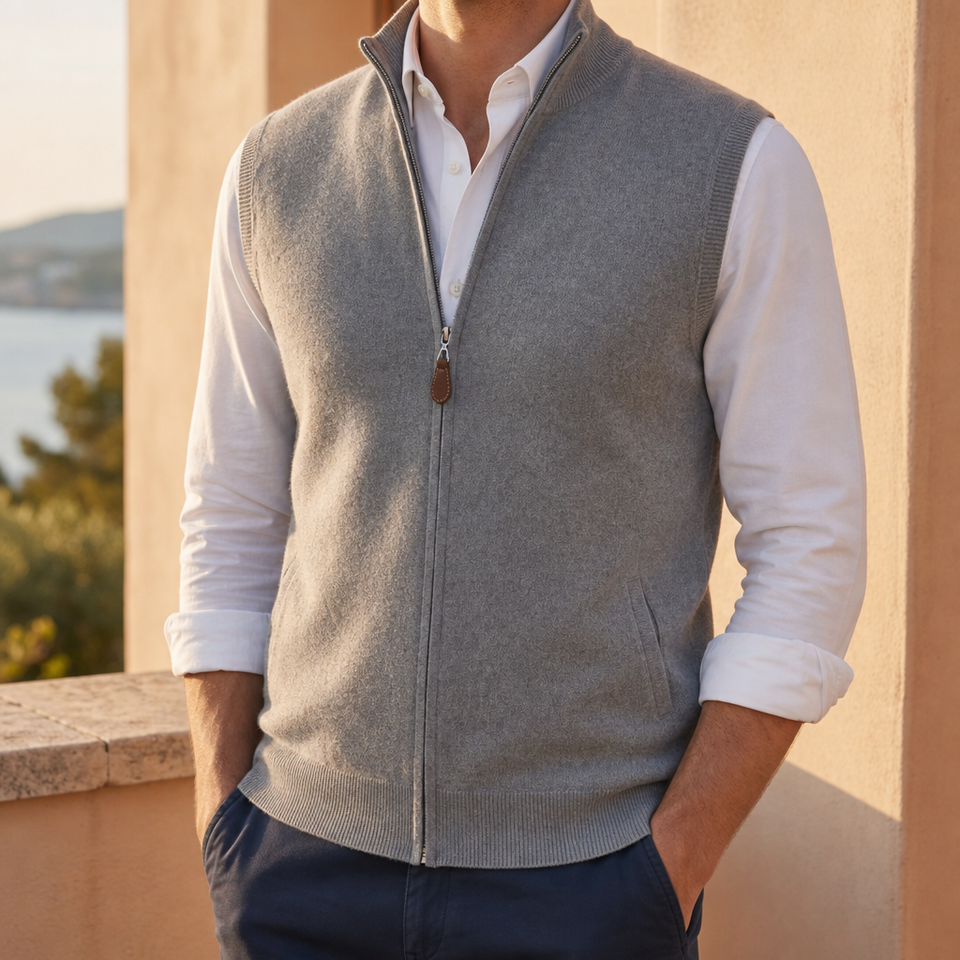 Oviedo Cashmere Zip-Up Vest in Ash Gray
