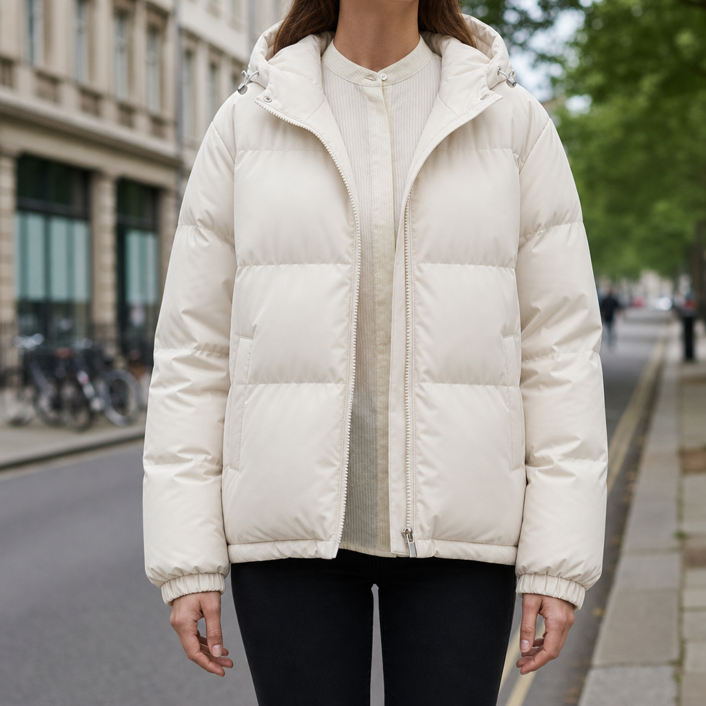 Santa Margherita Hooded Quilted Puffer Jacket in Beige White
