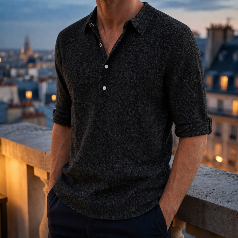 Urbino Linen Polo Shirt in Black