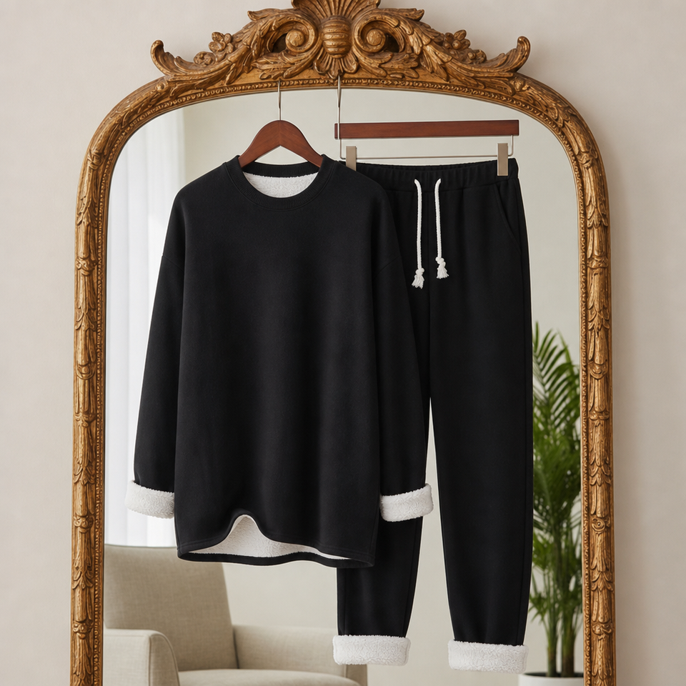 Altea Fleece Lined Sweatsuit Set in Black
