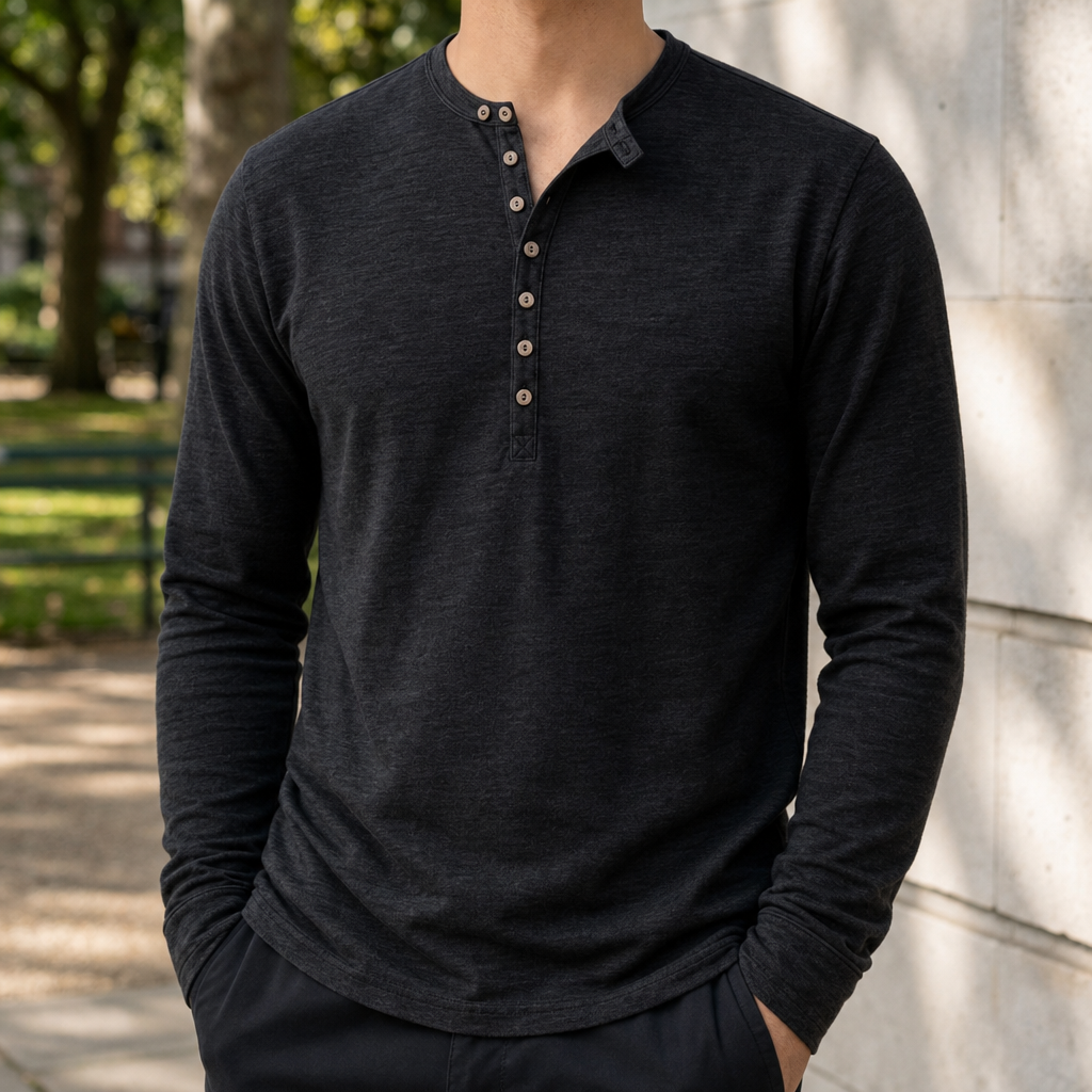 Cortona Long Sleeve Henley Shirt in Black