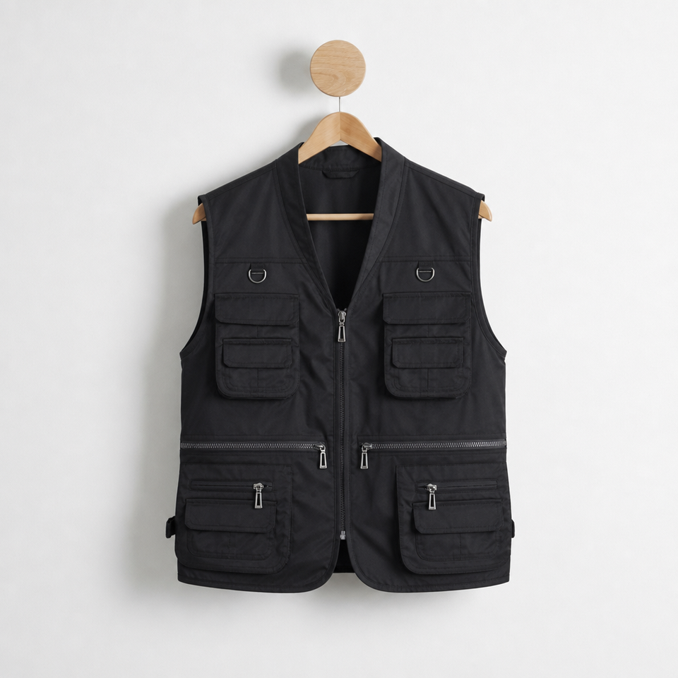 Skopelos Multi-Pocket Cargo Vest in Black