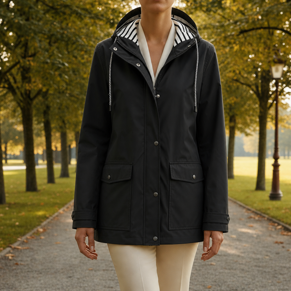 Tossa Hooded Waterproof Rain Jacket in Black