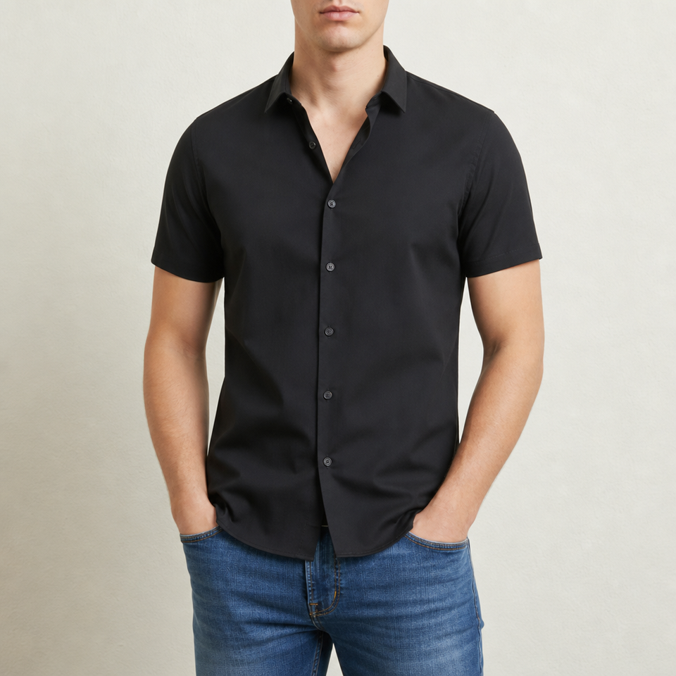 Chios Slim Fit Button-Up Shirt in Black
