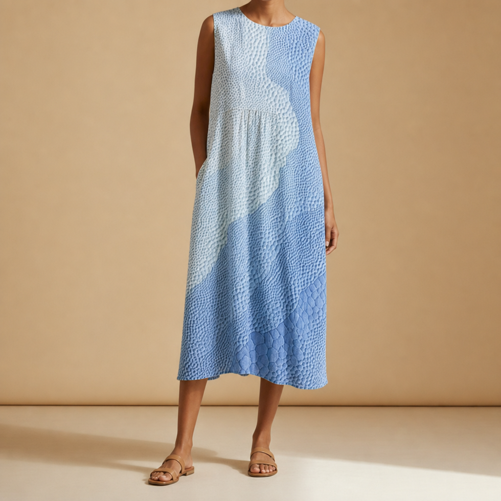 Caceres Plaid Tiered Midi Dress in Icy Blue