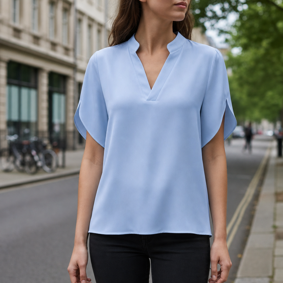 Tivoli V-Neck Satin Blouse in Powder Blue
