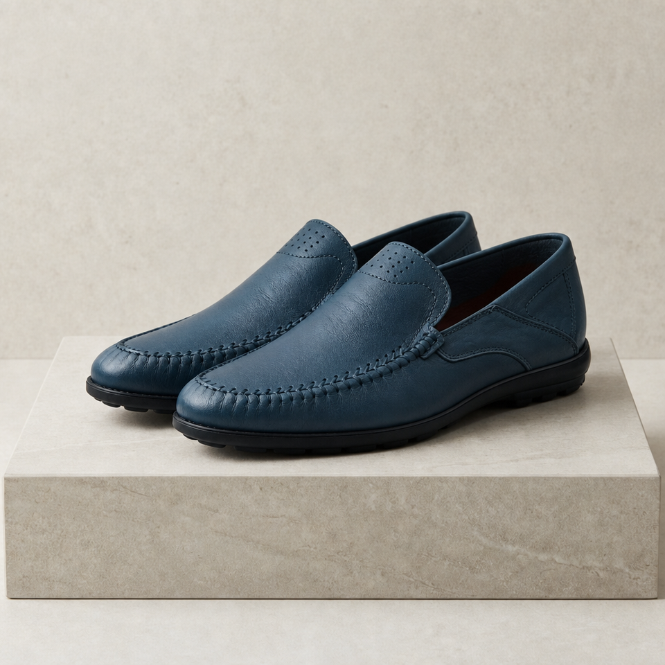 Ikaria Leather Slip-On Loafers in Slate Blue
