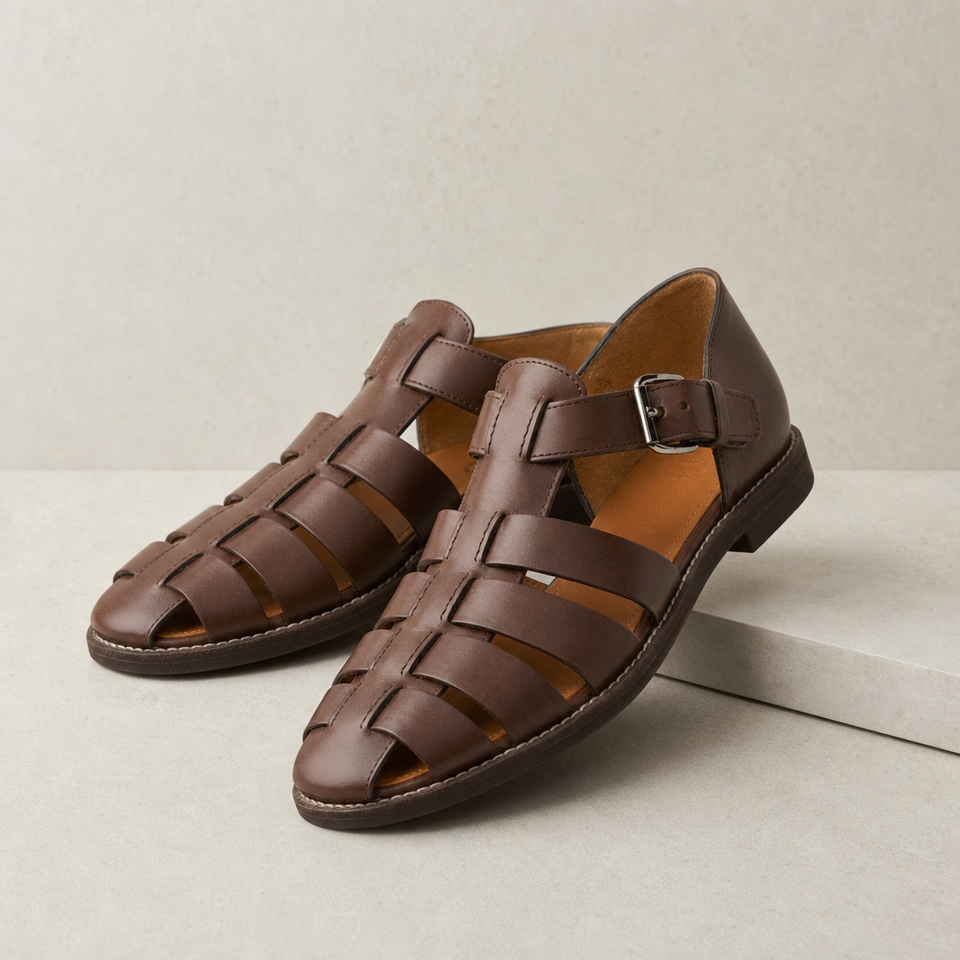 Samos Leather Gladiator Sandals in Brown