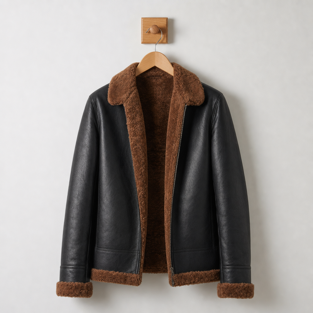 Kakopetria Shearling Leather Jacket in Black / Cognac