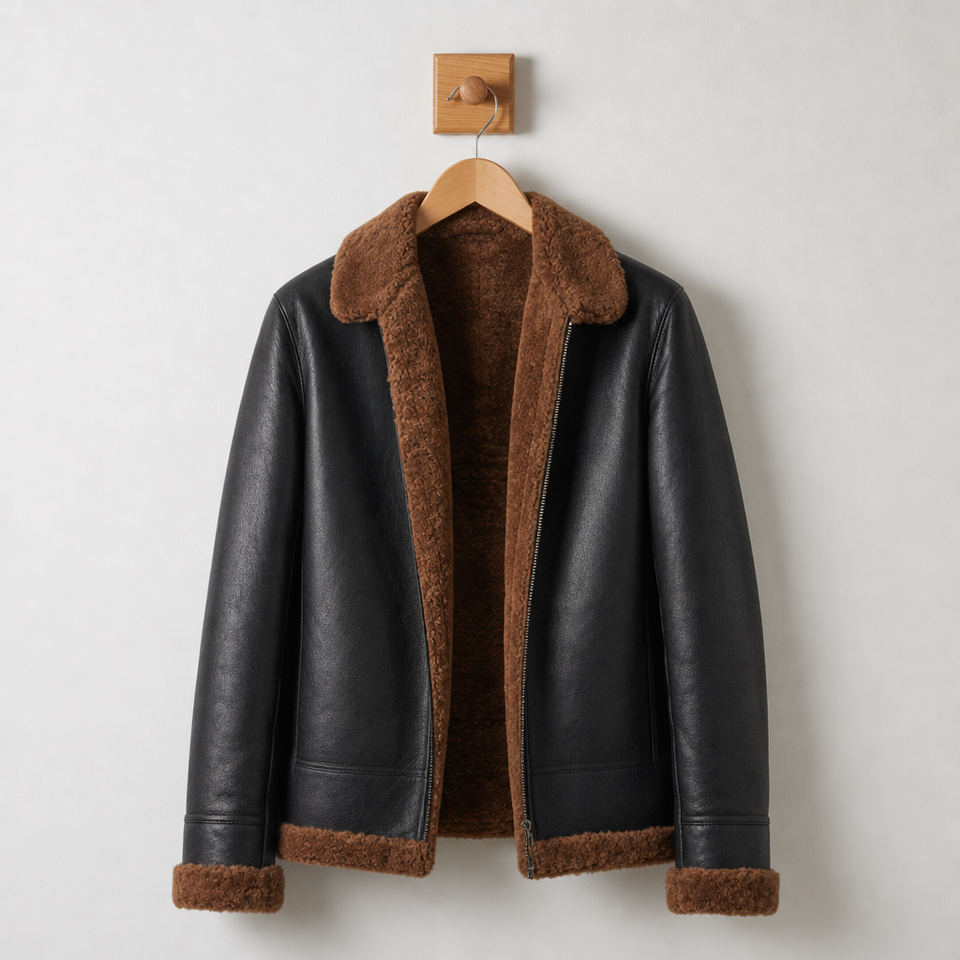 Kakopetria Shearling Leather Jacket in Black / Cognac