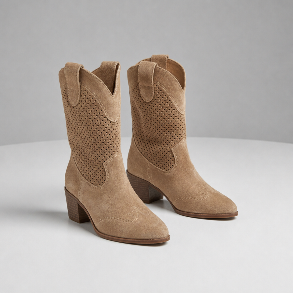 Skiathos Perforated Western Boots in Brown