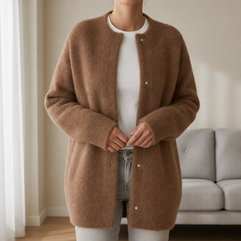 Paros Oversized Fluffy Cardigan in Caramel