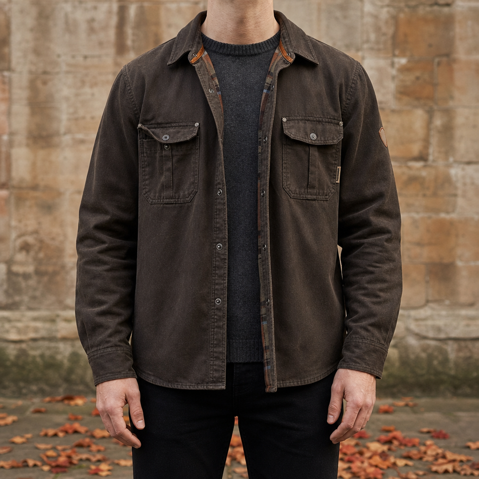 Serifos Flannel Lined Shirt Jacket in Coffee