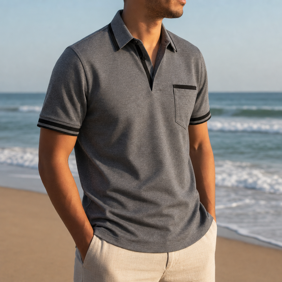 Nimes Striped Trim Polo Shirt in Dark Gray