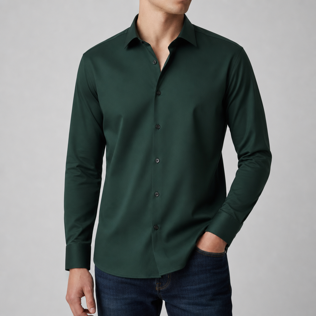 Folegandros Slim Fit Dress Shirt in Dark Green