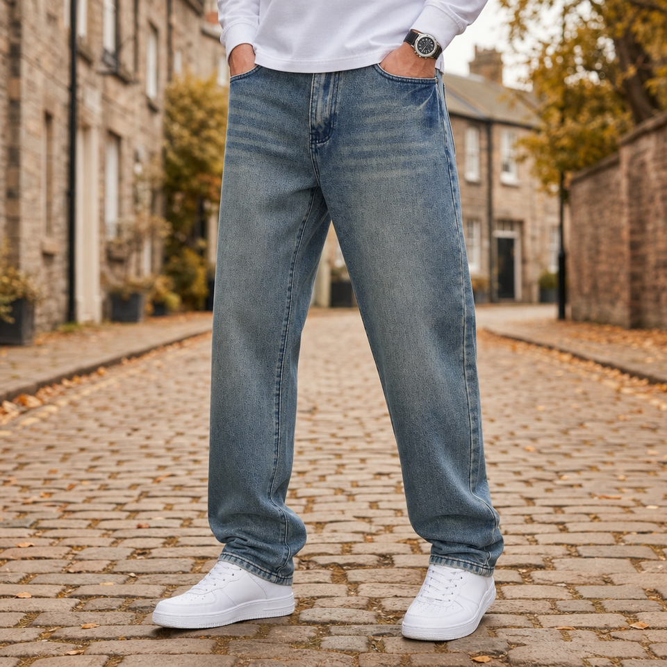 Rapallo Straight Fit Grey Jeans in Faded Blue