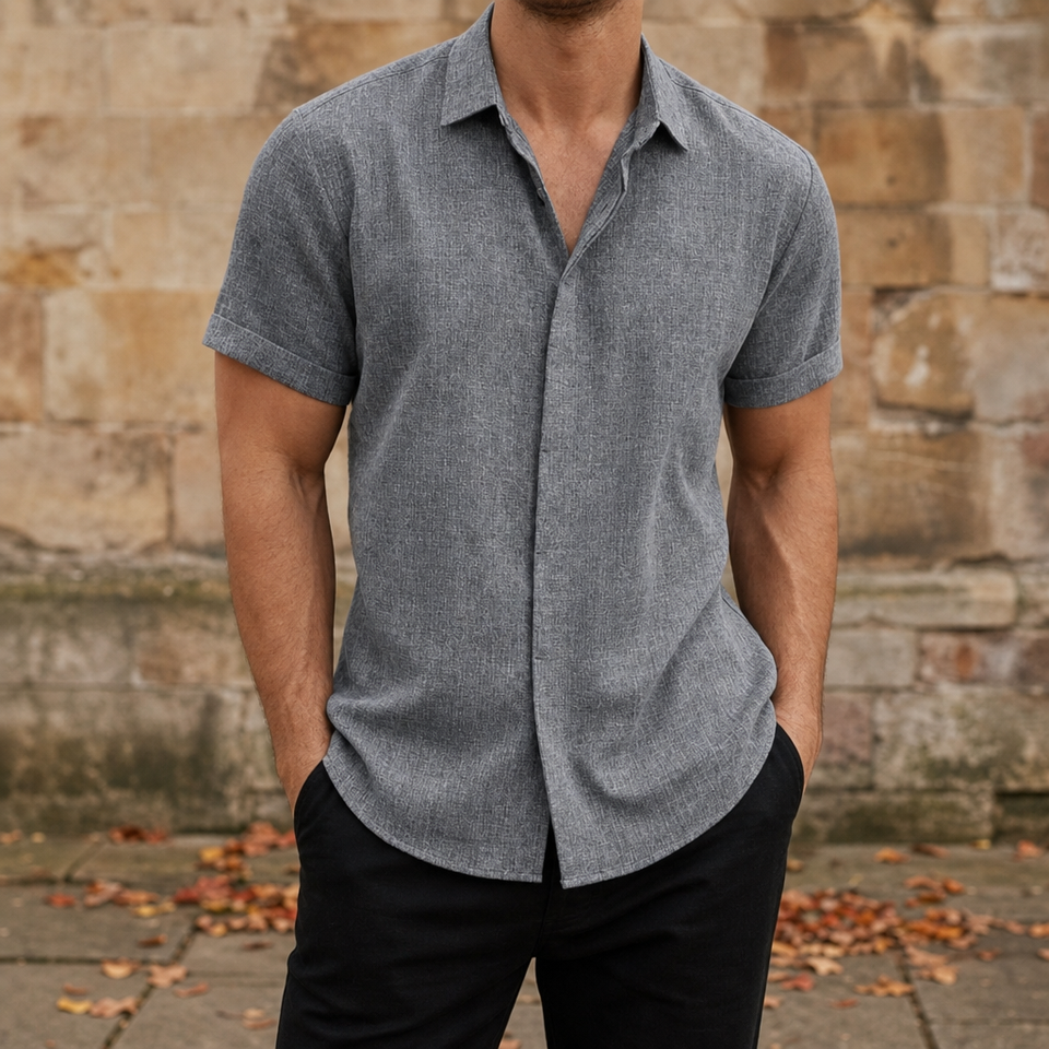 Salamanca Linen Button-Down Shirt in Gray