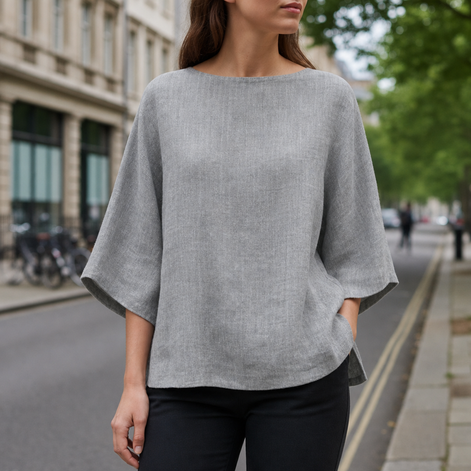 Jerez Linen Relaxed Blouse in Gray