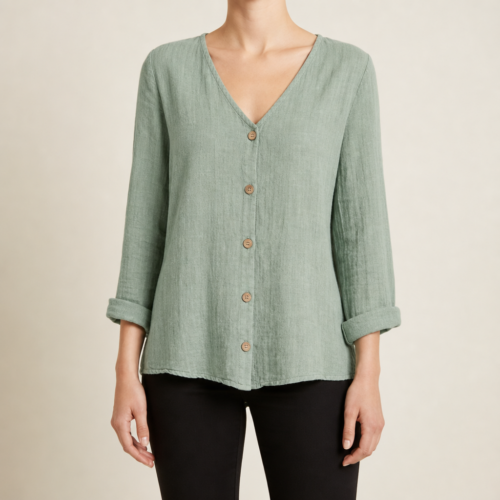Rab Linen Button-Up Blouse in Green