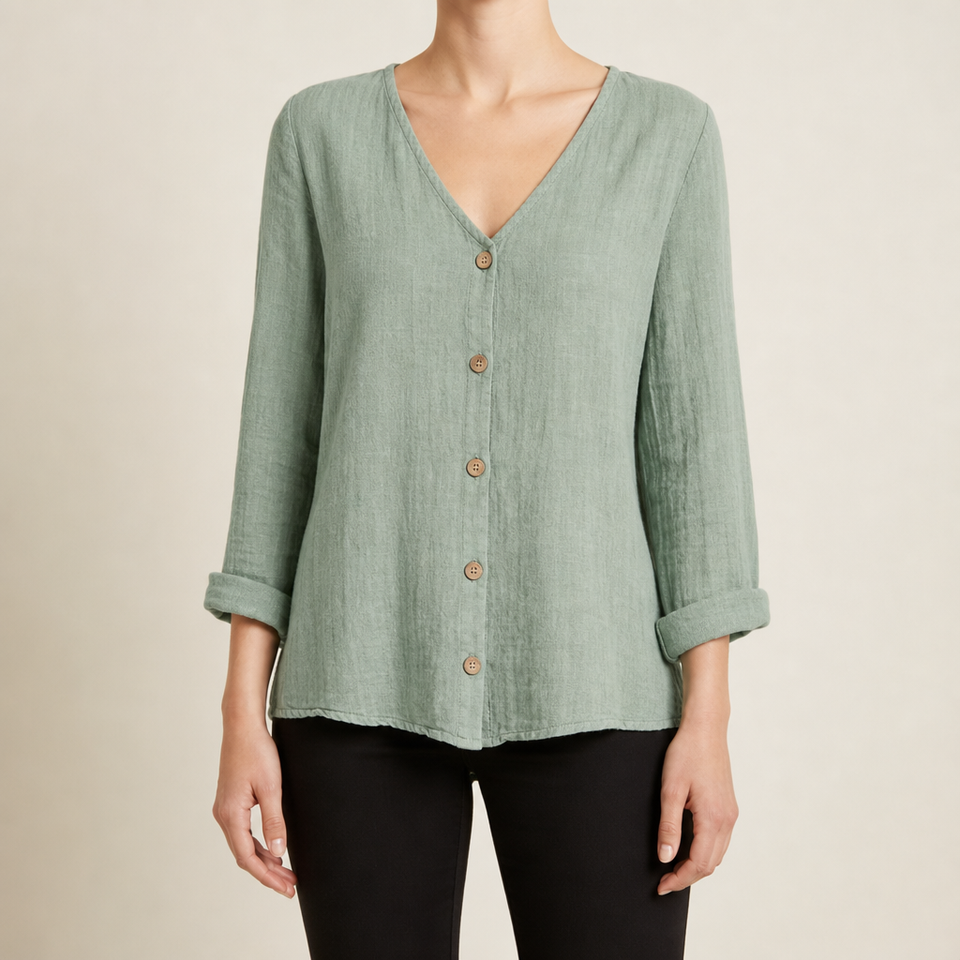 Rab Linen Button-Up Blouse in Green