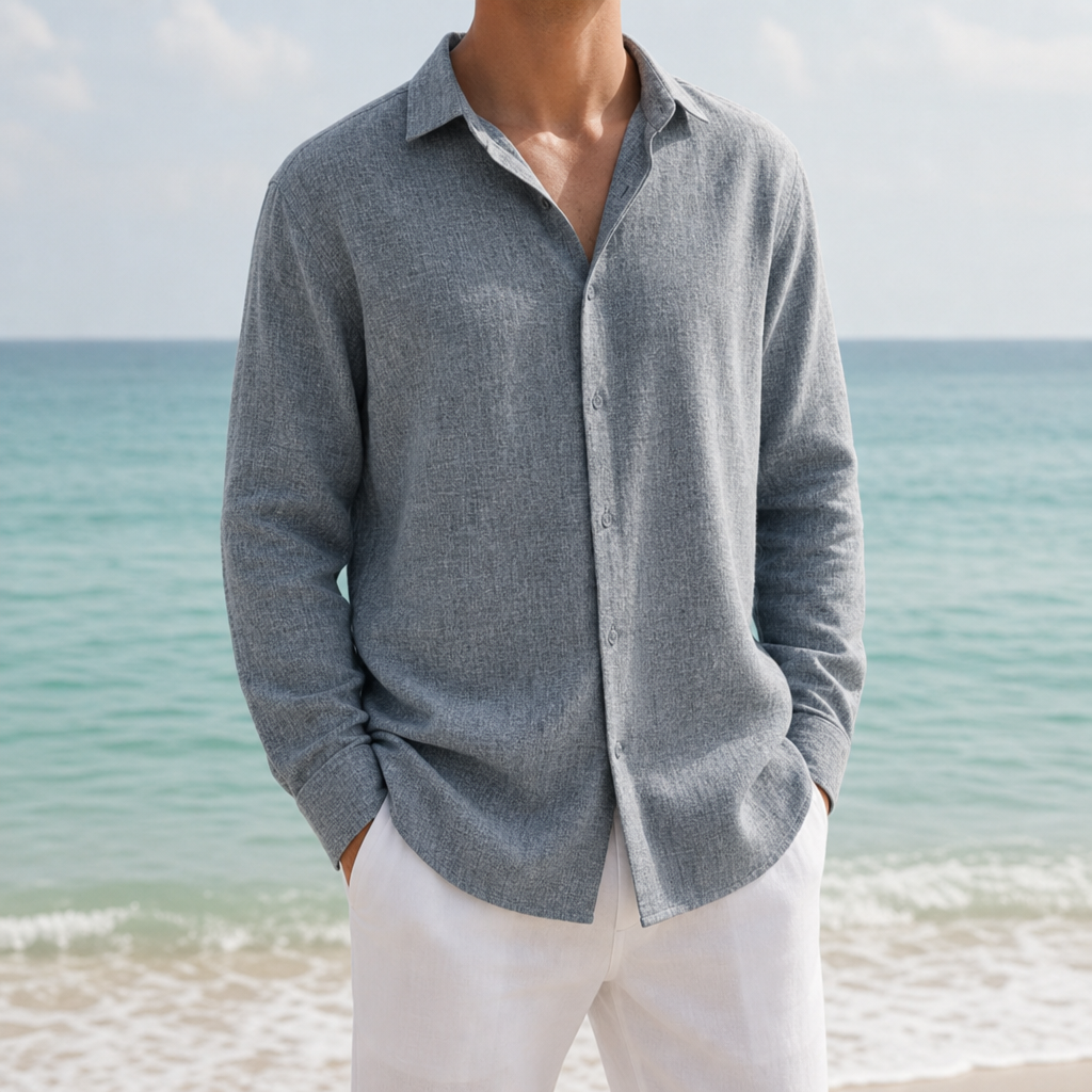 Formentera Linen Button-Up Shirt in Gray