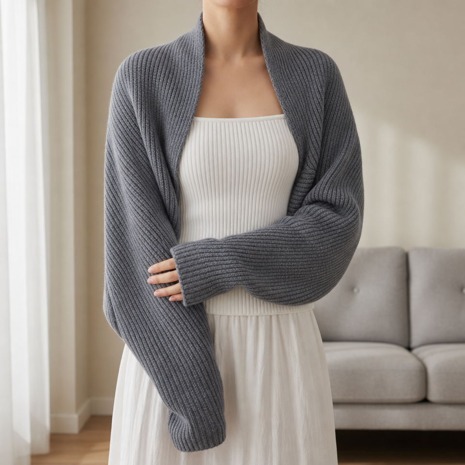 Sitges Ribbed Knit Shrug Cardigan in Gray