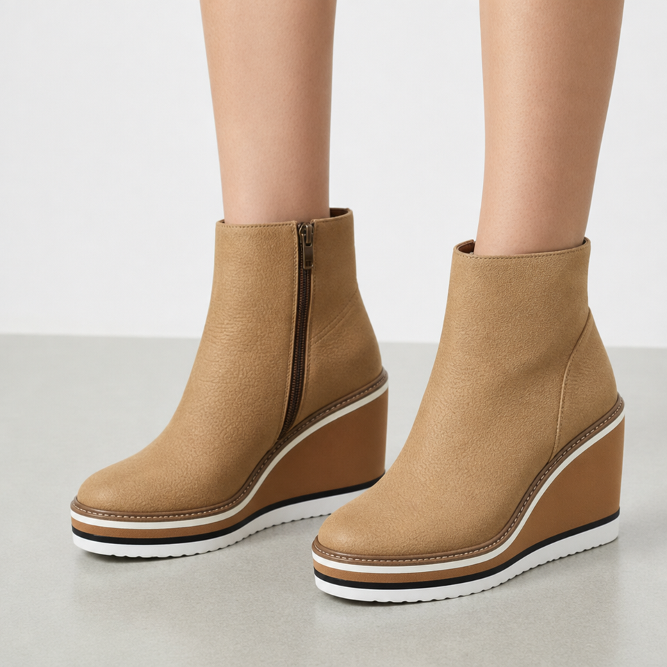 Cascais Platform Wedge Ankle Boots in Khaki