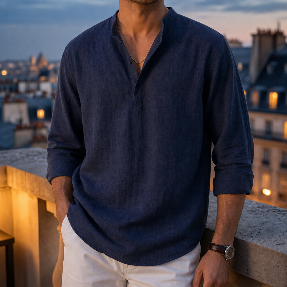 Avila Linen Blend Casual Shirt in Navy