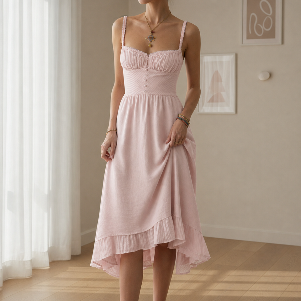 Calvi Ruffle Hem Cami Dress in Pink
