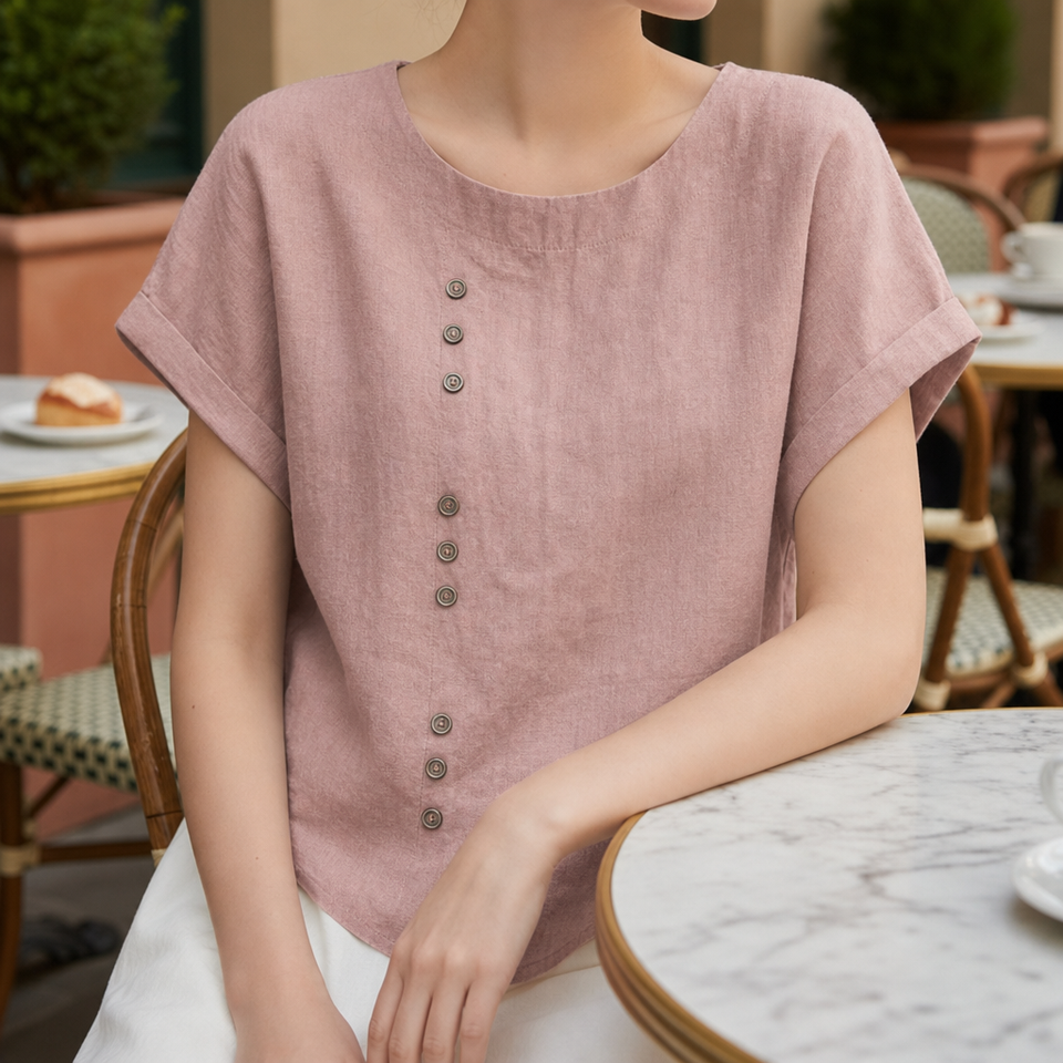 Begur Linen Button Blouse in Dusty Pink