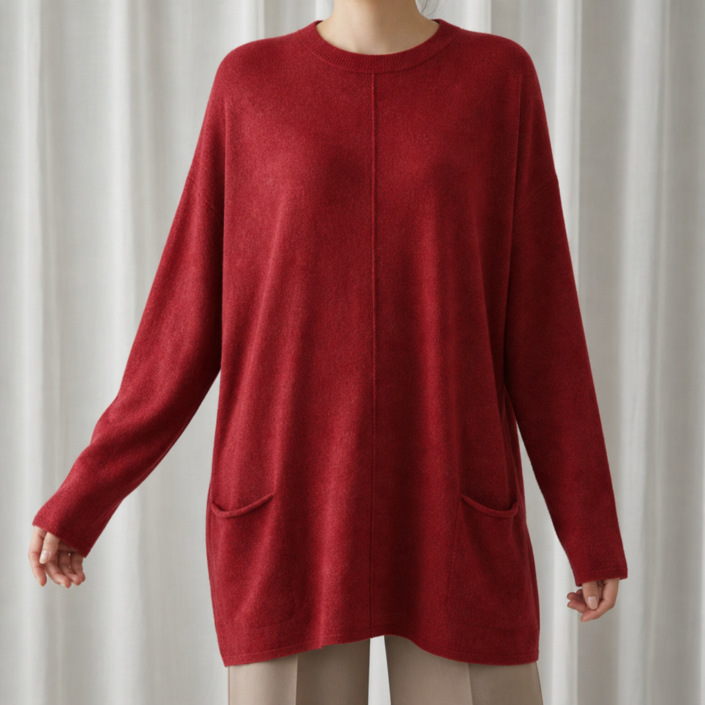 Monsaraz Relaxed Pocket Tunic Sweater in Red