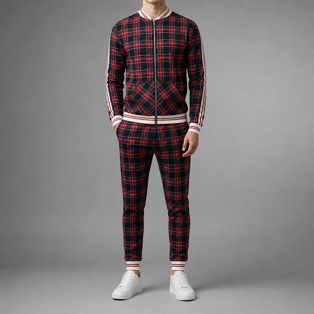 Sitges Plaid Tracksuit Set in Red