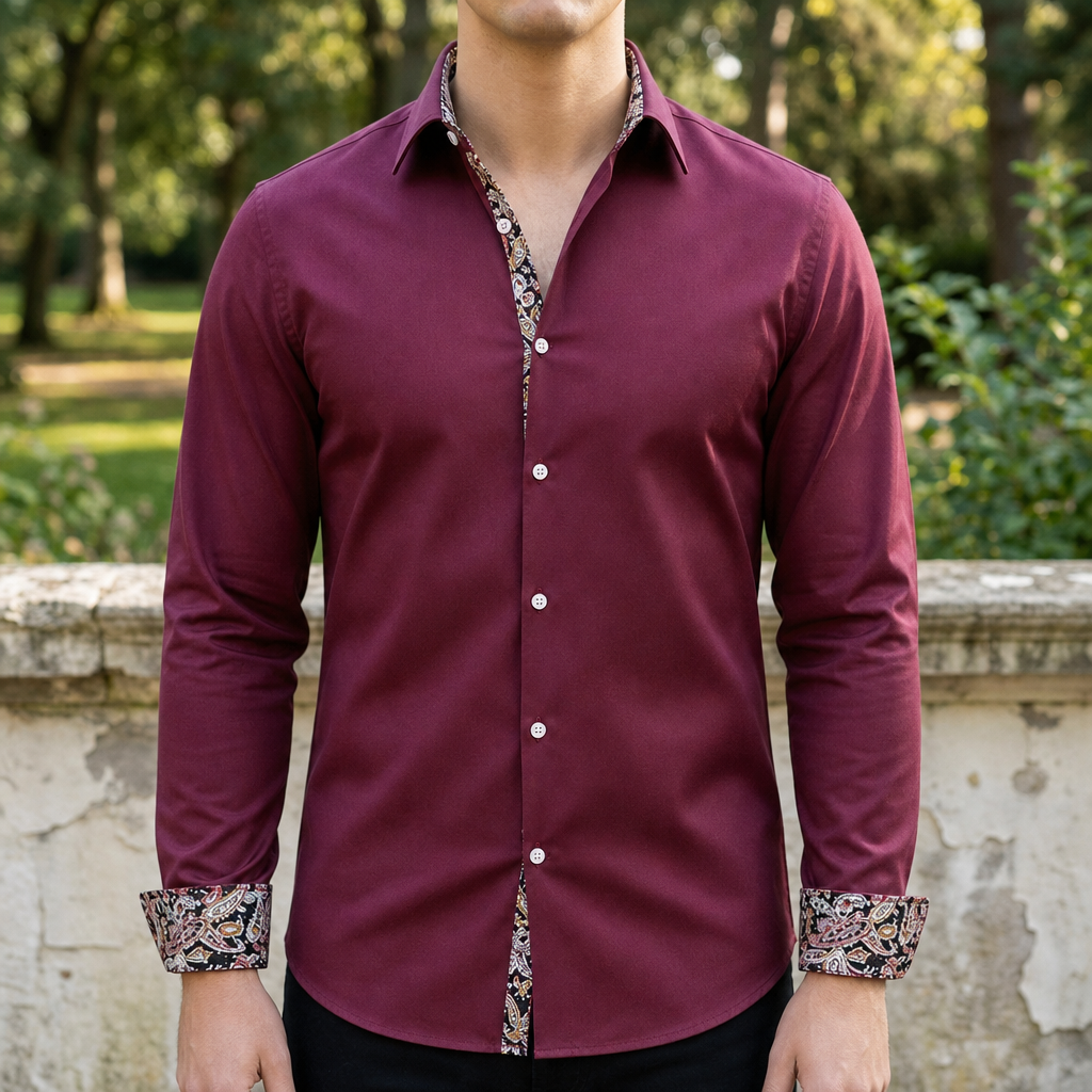 Baeza Paisley Accent Dress Shirt in Red