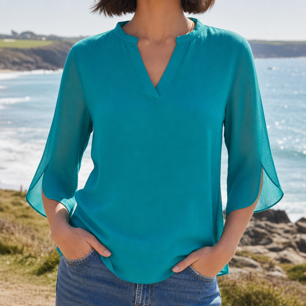 Frigiliana Split Sleeve Tunic Blouse in Teal