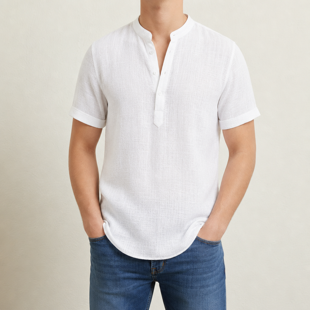 Kythnos Linen Henley Shirt in White
