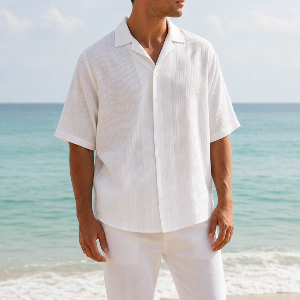 Ierapetra Textured Button-Up Shirt in White