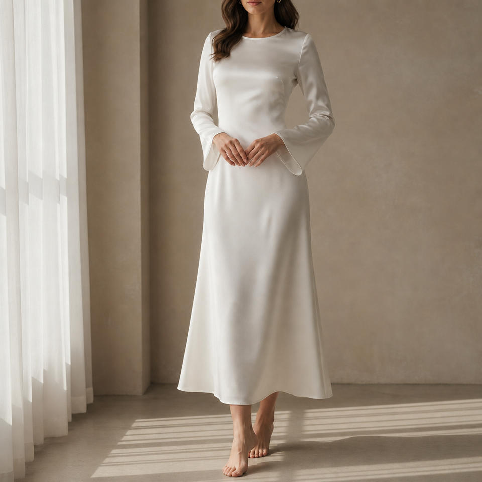 Astypalaia Satin Evening Gown in White