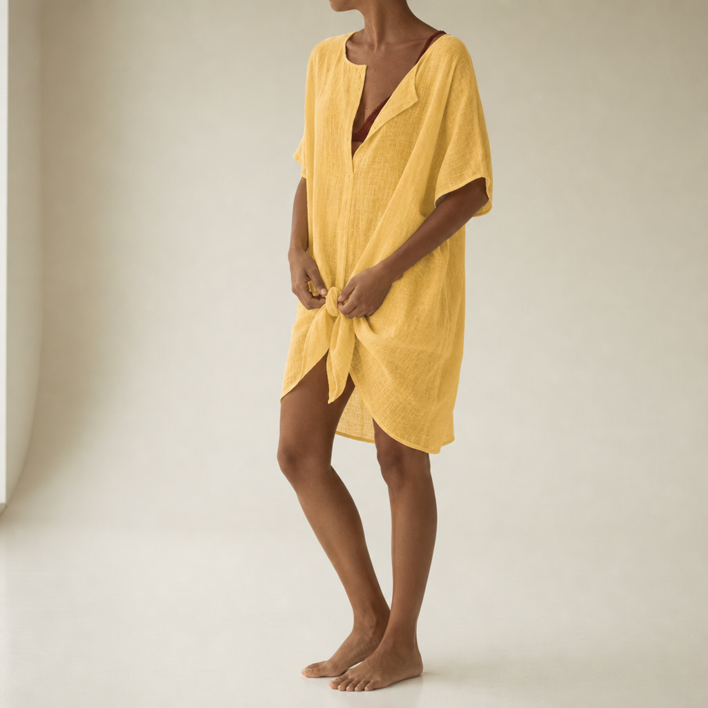 Ubeda Linen Tunic Shirt Dress in Yellow