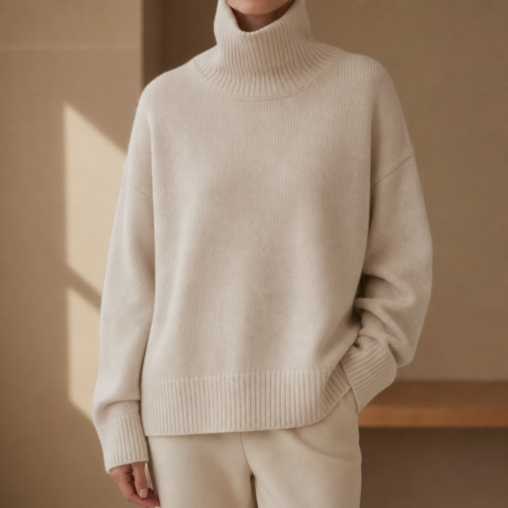 Camogli Oversized Turtleneck Sweater in Beige