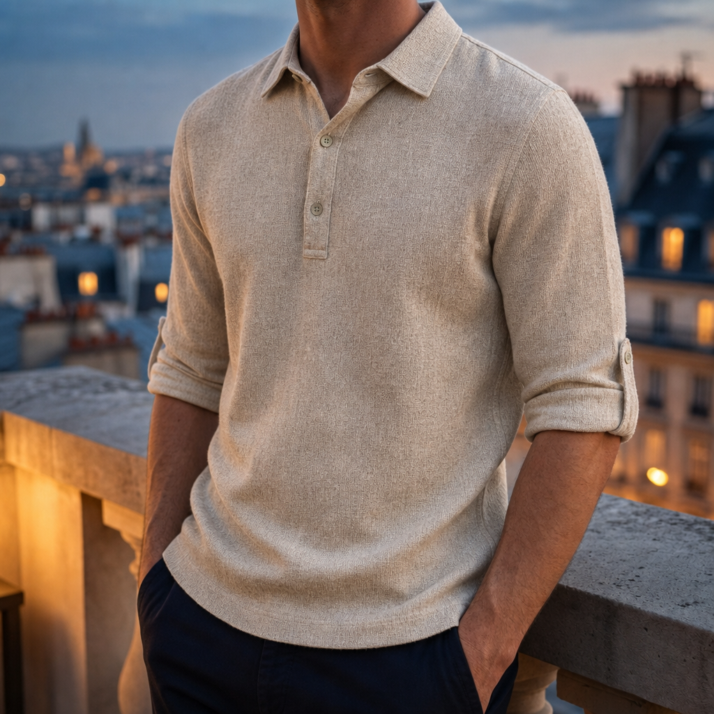 Urbino Linen Polo Shirt in Beige